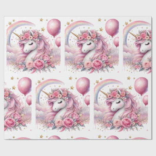 Roze Unicorn Cadeaupapier (Vlak)