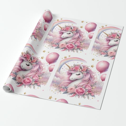Roze Unicorn Cadeaupapier (Uitgerold)
