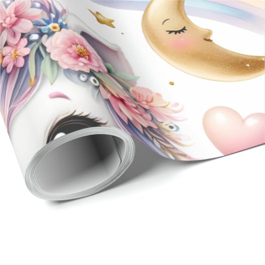 Roze Unicorn Cadeaupapier (Rol Hoek)