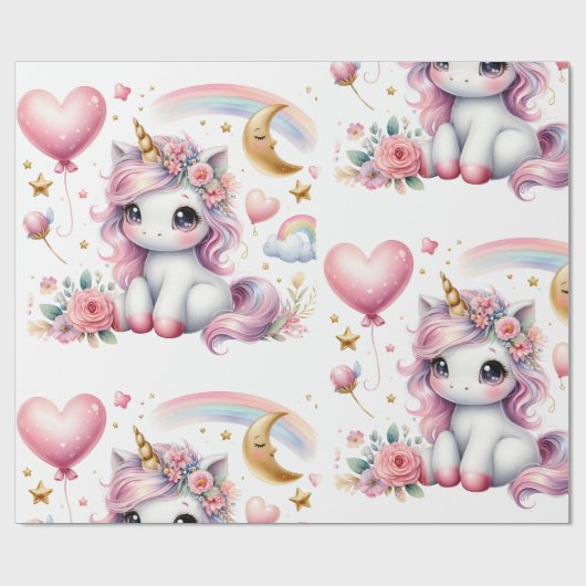 Roze Unicorn Cadeaupapier (Vlak)