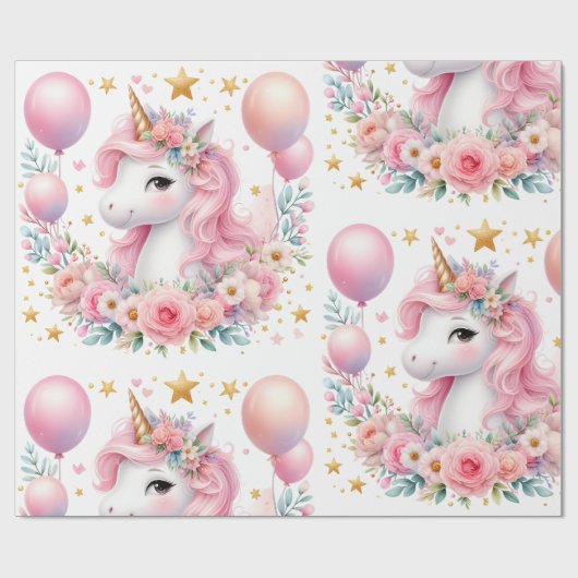Roze Unicorn Cadeaupapier (Vlak)