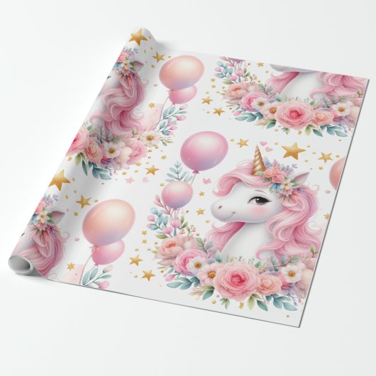 Roze Unicorn Cadeaupapier (Uitgerold)