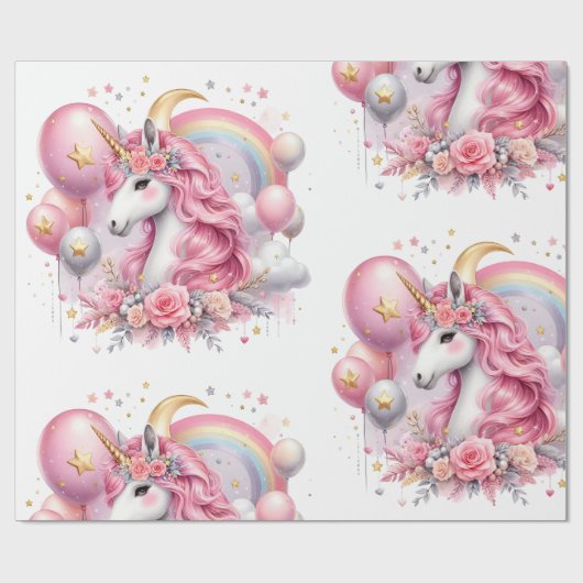 Roze Unicorn Cadeaupapier (Vlak)