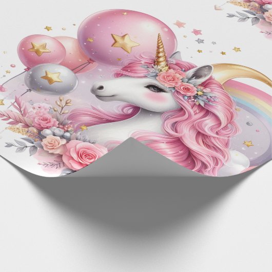 Roze Unicorn Cadeaupapier (Hoek)