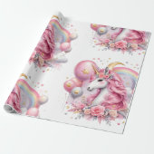 Roze Unicorn Cadeaupapier (Uitgerold)