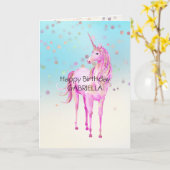 Roze Unicorn Confetti Persoonlijke naam Kaart (Gele Bloem)