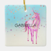 Roze Unicorn Confetti Persoonlijke naam Keramisch Ornament (Voorkant)