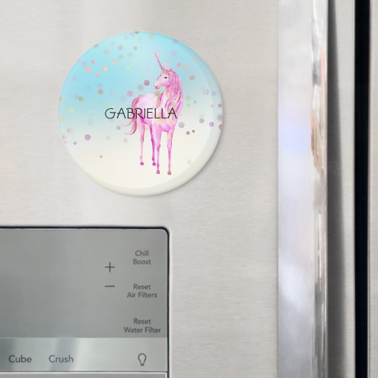 Roze Unicorn Confetti Persoonlijke naam Magneet (Insitu (Koelkast))