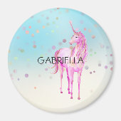 Roze Unicorn Confetti Persoonlijke naam Magneet (Voorkant)