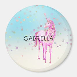 Roze Unicorn Confetti Persoonlijke naam Magneet
