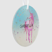 Roze Unicorn Confetti Persoonlijke naam Ornament (voorkant)