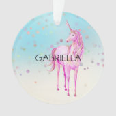 Roze Unicorn Confetti Persoonlijke naam Ornament (voorkant)