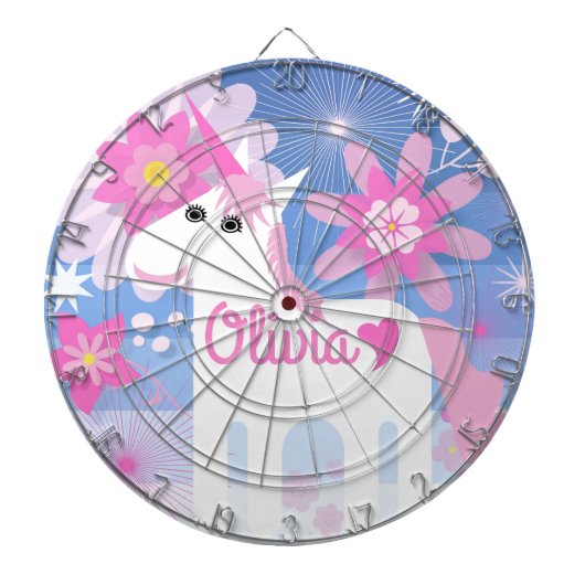 roze Unicorn dartboard Dartbord (Voorkant)