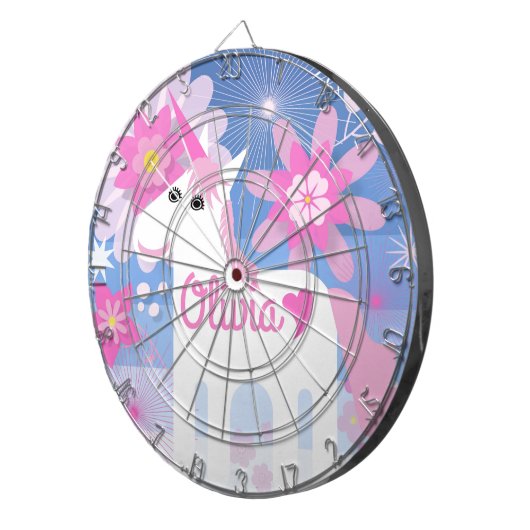 roze Unicorn dartboard Dartbord (Voorkant Rechts)