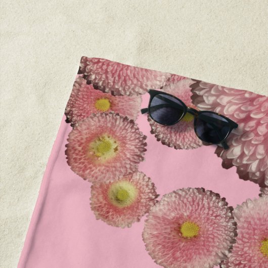 Roze Unicorn en bloemen Beach Towel Strandlaken (In situ)