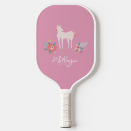 Roze Unicorn en persoonlijke naam Pickleball Paddle