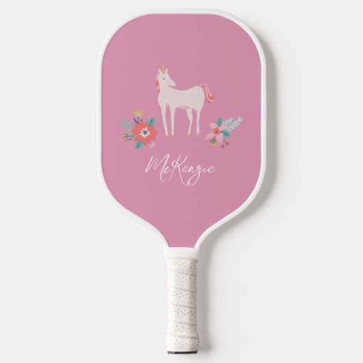 Roze Unicorn en persoonlijke naam Pickleball Paddle (Voorkant)