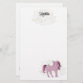 Roze Unicorn en Stars Stationery Briefpapier (Voorkant / Achterkant)