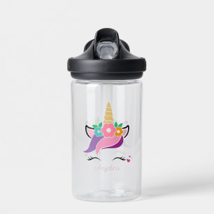 Roze Unicorn Face Gepersonaliseerd Waterfles