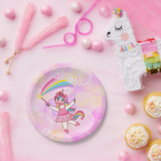 Roze Unicorn Fairy Princess Paper Borden Papieren Bordje