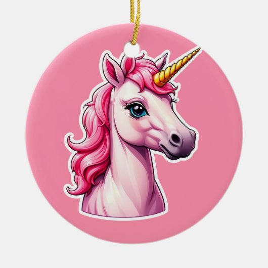 Roze Unicorn Fantasy Keramisch Ornament (Voorkant)