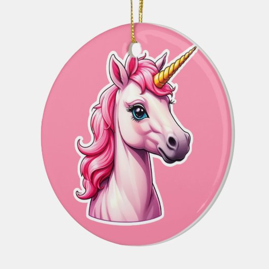 Roze Unicorn Fantasy Keramisch Ornament (Links)