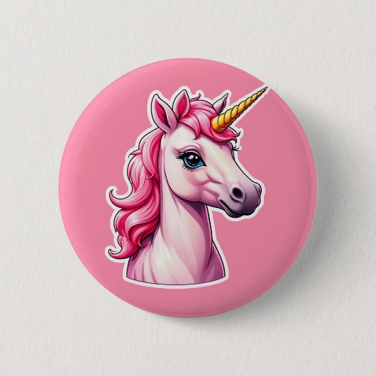 Roze Unicorn Fantasy Ronde Button 5,7 Cm (Voorkant)