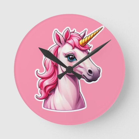 Roze Unicorn Fantasy Ronde Klok (Voorkant)