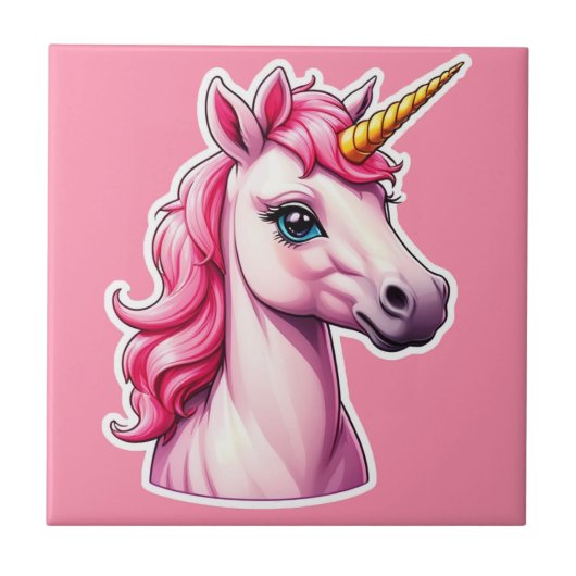 Roze Unicorn Fantasy Tegeltje (Voorkant)