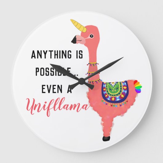Roze Unicorn Flamingo Llama Cute Kawaii Grote Klok (Voorkant)