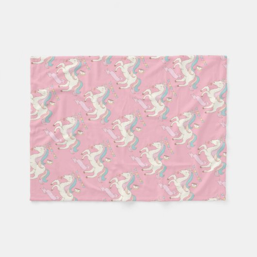 Roze Unicorn Fleece Deken (Voorkant (Horizontaal))