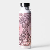 Roze Unicorn Floral Glitter Monogram Waterfles (Links)