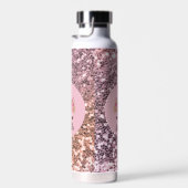 Roze Unicorn Floral Glitter Monogram Waterfles (Rechts)