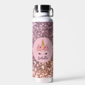 Roze Unicorn Floral Glitter Monogram Waterfles (Achterkant)