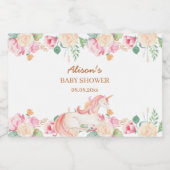 Roze Unicorn Floral Greenery Baby shower Mini Sparkling Wijnetiket (Enkel label)