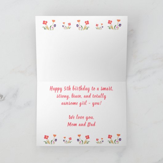 Roze Unicorn Flower Old Paper Girl Happy Birthday Kaart (Binnen)
