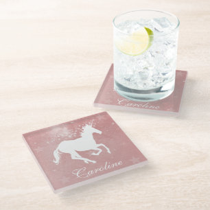 Roze Unicorn gepersonaliseerd glas Onderzetter