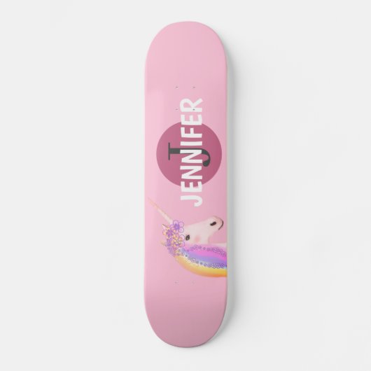 Roze Unicorn Girly Fantasy Monogram op persoonlijk Skateboard (Voorkant)
