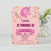 Roze Unicorn Glitter Confetti Birthday Party Kaart (Staand voorkant)