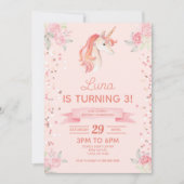 Roze Unicorn Glitter Confetti Birthday Party Kaart (Voorkant)