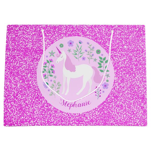 Roze Unicorn Glitter Speciaal Groot Cadeauzakje (Voorkant)