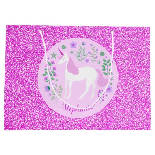 Roze Unicorn Glitter Speciaal Groot Cadeauzakje (Achterkant)