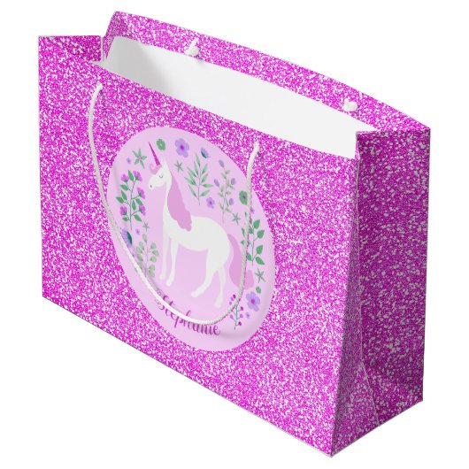 Roze Unicorn Glitter Speciaal Groot Cadeauzakje (Achterkant Gekanteld)