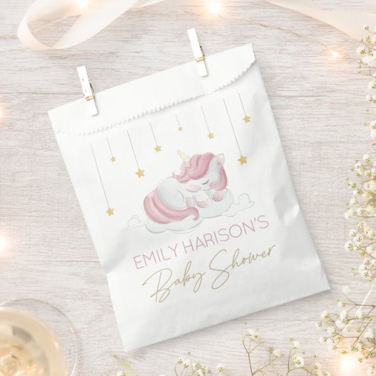 Roze Unicorn Gold Stars Baby shower Bedankzakje (Geknipt)