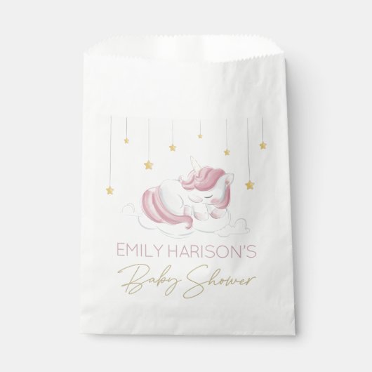 Roze Unicorn Gold Stars Baby shower Bedankzakje (Voorkant)