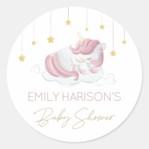 Roze Unicorn Gold Stars Baby shower Ronde Sticker