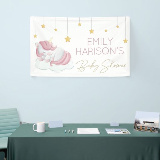 Roze Unicorn Gold Stars Baby shower Spandoek (Beurs)