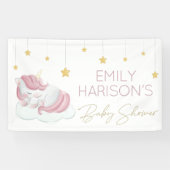 Roze Unicorn Gold Stars Baby shower Spandoek (Horizontaal)