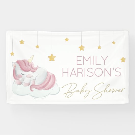 Roze Unicorn Gold Stars Baby shower Spandoek (Horizontaal)