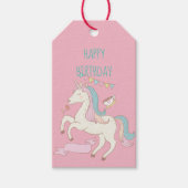 Roze Unicorn Happy Birthday Cadeaulabel (Voorkant)